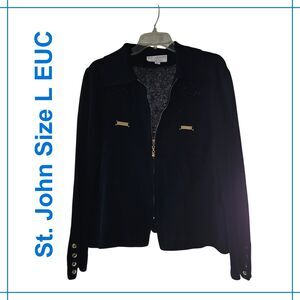 ST JOHNS Full Zip Cardigan Sweater Ribbed Size L